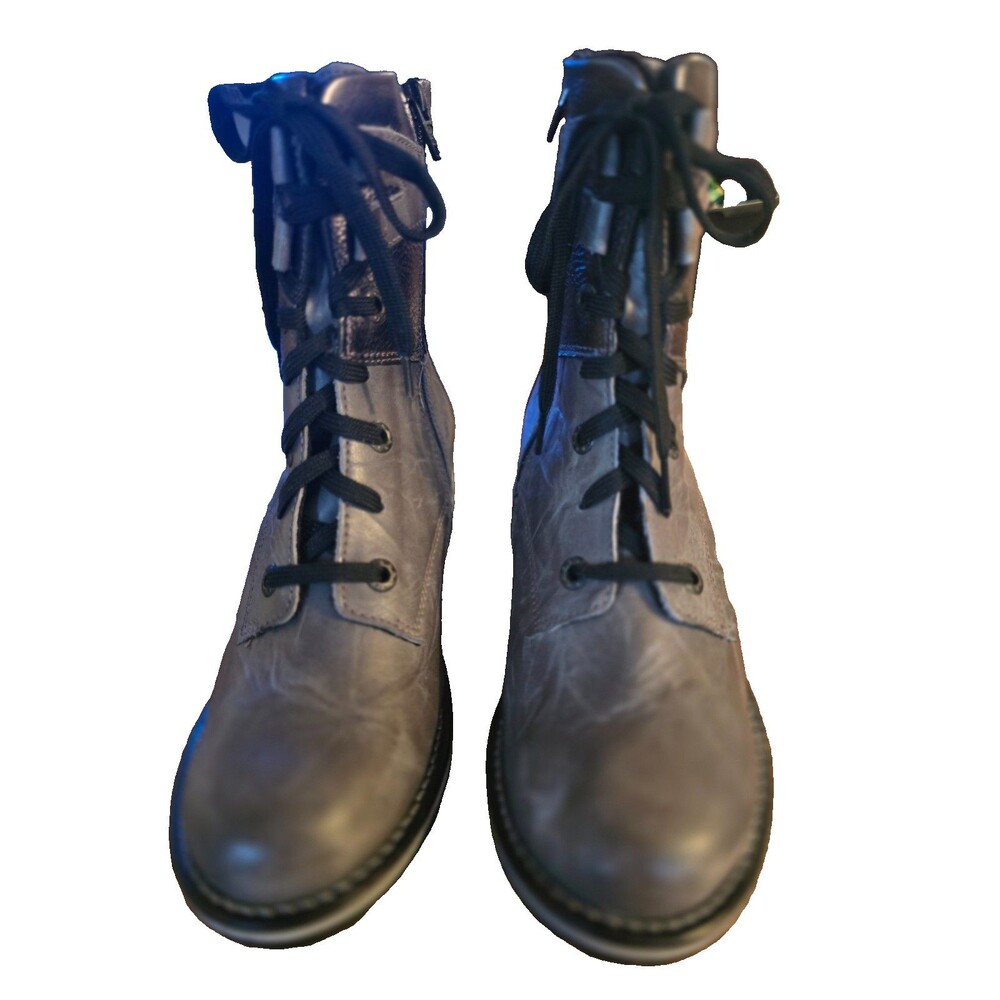 Dromedaris Gray Leather Womens Boots Faux Fur Lined Combat Size EU 40 US 9